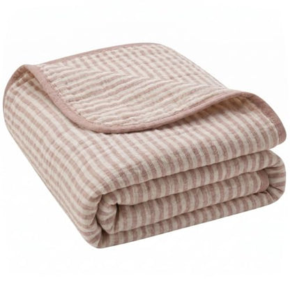 Ultra Soft Muslin Baby Blanket - Organic Cotton Blend (Pink Stripe) - color: Dusty Pink Stripes