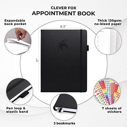 Clever Fox Appointment Book, 15-Minute Daily Planner, Undated Black - color: Black
