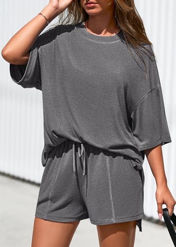 KIRUNDO 2 Piece Sets for Women Summer Lounge Sets Casual - color: Dark Grey, size: Large