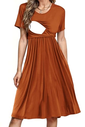 PARNIXS Women's Nursing Dress Summer Short Sleeve Patchwork Pregnancy Clothes with Pockets - color: Pattern 02, size: Large