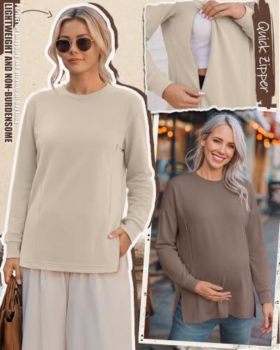 Ficerd 3 Pack Womens Nursing Tops for Breastfeeding - color: Coffee, Apricot, Black, size: Medium