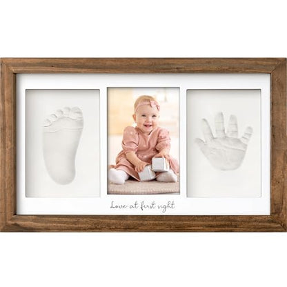 KeaBabies Baby Hand and Footprint Kit, Clay Keepsake Frame (Medium Oak) - color: Medium Oak, size: Duo Frame, 13" x 7.8"