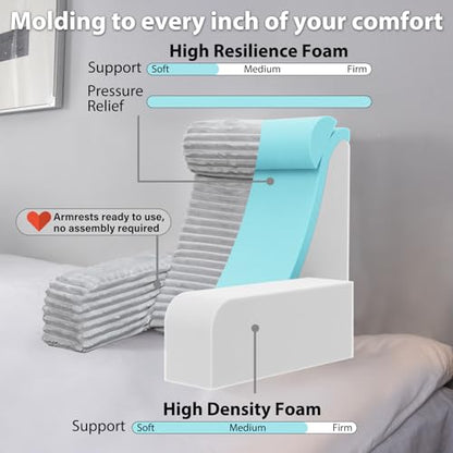 ENITYA 22" XL Back Pillow for Bed Sitting Up with Armrests & Big Pockets - color: Light Grey, size: XL(5'3"-5'11")