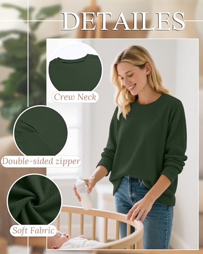 Oakgarden Women's Zipper Oversized Nursing Sweatshirts - color: Army Green, size: Medium