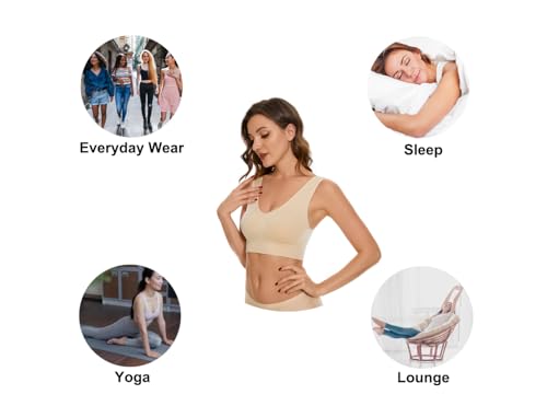 Women's Wireless Sleep Bras Unpadded Seamless Comfort Bras Throw-on Wirefree Bralettes 3 Pack - color: 1*beige, size: Medium