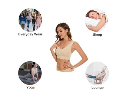 Women's Wireless Sleep Bras Unpadded Seamless Comfort Bras Throw-on Wirefree Bralettes 3 Pack - color: 1*beige, size: Medium