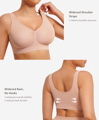 FeelinGirl Seamless Everyday Bras for Women No Underwire with Wide Straps - color: Nude, size: Medium