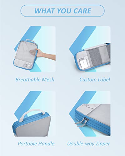 BAGSMART Compression Packing Cubes for Travel Essentials - color: White & Blue, size: Set of 6