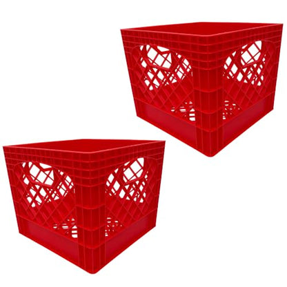Milk Crate, Stackable Plastic Storage with Handles, 16 Qt, Red, 2 Pack - color: Red, size: 2-Pack