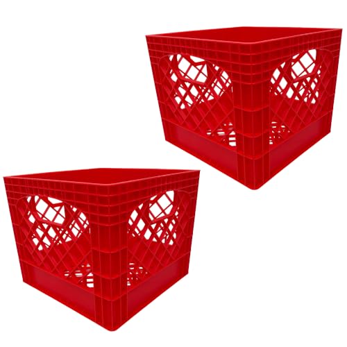 Milk Crate, Stackable Plastic Storage with Handles, 16 Qt, Red, 2 Pack - color: Red, size: 2-Pack