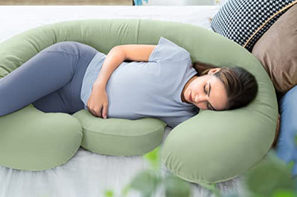 QUEEN ROSE Cooling E Shaped Pregnancy Pillows, Detachable Maternity Body Pillow for Sleeping, Green - color: Green