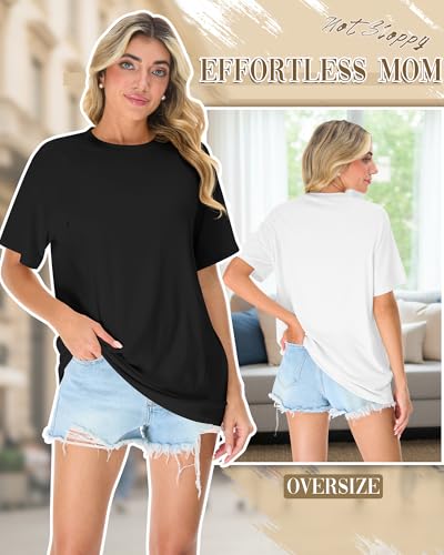 3 Pack Women's Oversized Nursing Tops - color: Gray, White, Black, size: Medium