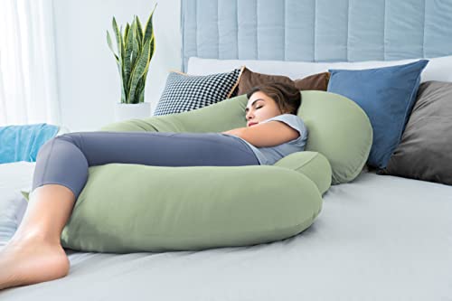 QUEEN ROSE Cooling E Shaped Pregnancy Pillows, Detachable Maternity Body Pillow for Sleeping, Green - color: Green