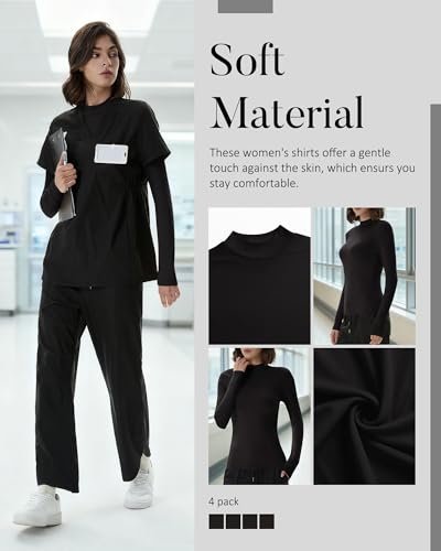 Xaatren 4 Pack Womens Long Sleeve Underscrubs Mock Neck Shirts - color: Black, Black, Black, Black, size: Medium