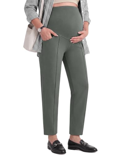 G4Free EverGoing Maternity Work Pants Tapered Ankle Pregnancy Trousers - color: Gray Sage, size: Small