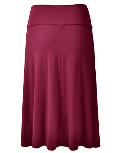 EIMIN Women's Solid Flared Lightweight Elastic Waist Classic Midi Skirt (S-3XL) - color: Est001_burgundy, size: Medium