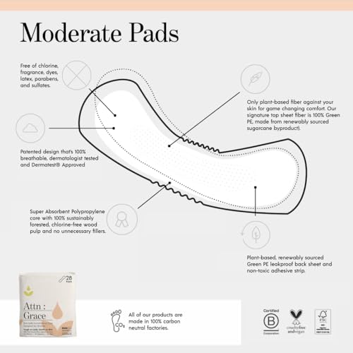 Attn: Grace Moderate Incontinence Pads for Women - Plant-Based, 56 Count - size: 28 Count (Pack of 2)