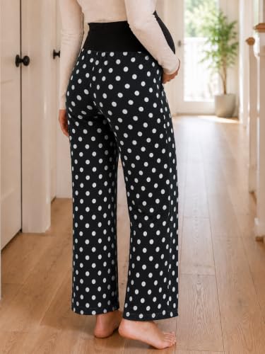Yousify Womens Maternity Pants Casual Wide Leg Pregnancy Trousers - color: Wave Point Black, size: Medium