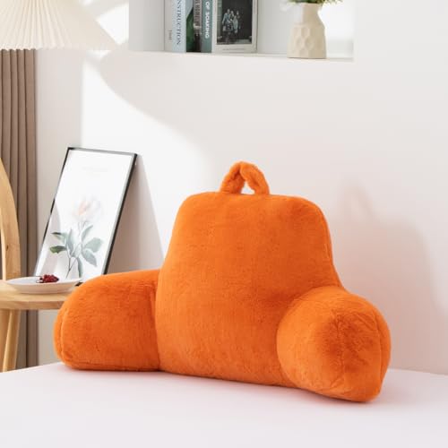 Aimuan Reading Pillow Bed Rest Wedge Large Adult Backrest Pillow with Arms Back Support for Sitting Up in Bed Cushion Incline Rest Sleeping Snoring Pillow, Orange - color: Orange, size: Standard