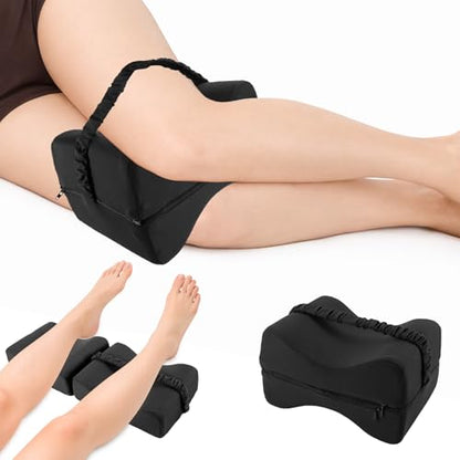 Knee Pillow for Side Sleepers Foldable 2-in-1 Design, Memory Leg Pillow for Side Sleeping, Thigh Pillow with Strap & Removable Cover, Knee Support Pillow for Relax Sciatica, Back, Hip, Pregnancy