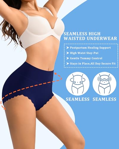 5 Pack Seamless Underwear for Women High Waisted Postpartum Underwear Full Coverage No Show Breathable Stretchy Briefs - color: Multicoloured G, size: Large