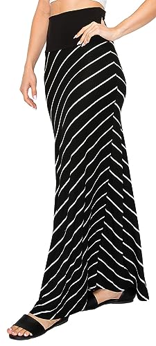 URBAN K Womens Basic Foldable High Waist Regular and Plus Size Maxi Skirts - color: #8, size: Medium