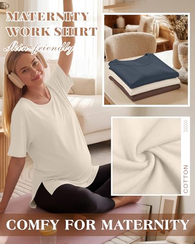 4 Pack Women's Maternity T Shirts - color: Dark Blue, Beige, Coffee, Black, size: Large