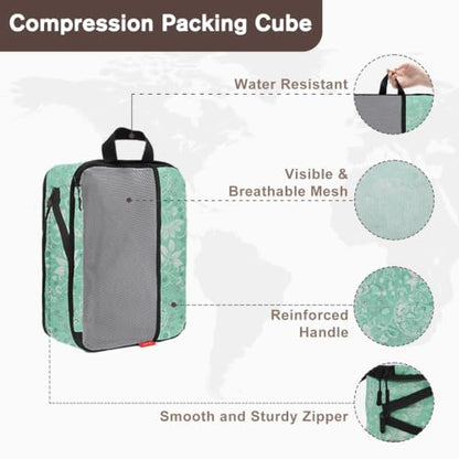 U+U 10 Set Compression Packing Cubes, Travel Organizers (Green Paisley) - color: Green Paisley, size: 10 Set