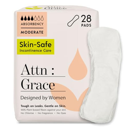 Attn: Grace Moderate Incontinence Pads for Women - Plant-Based, 56 Count - size: 28 Count (Pack of 2)