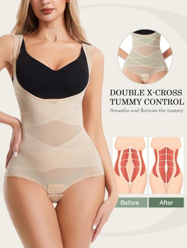 Shapewear Bodysuit for Women Tummy Control Stomach Body Shaper - color: Nude, size: Large