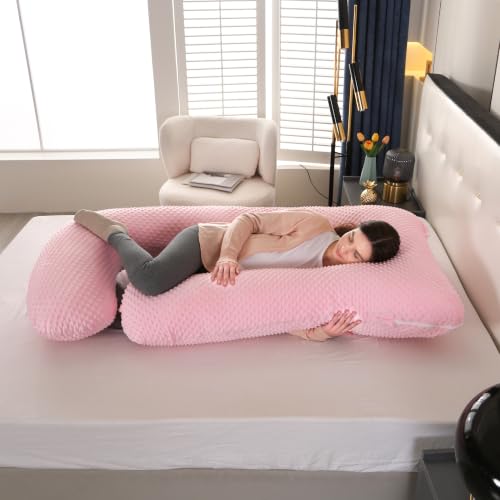 Elover U Shaped Pregnancy Pillow,Full Body Maternity Support - color: Minky Dot Velvet-pink