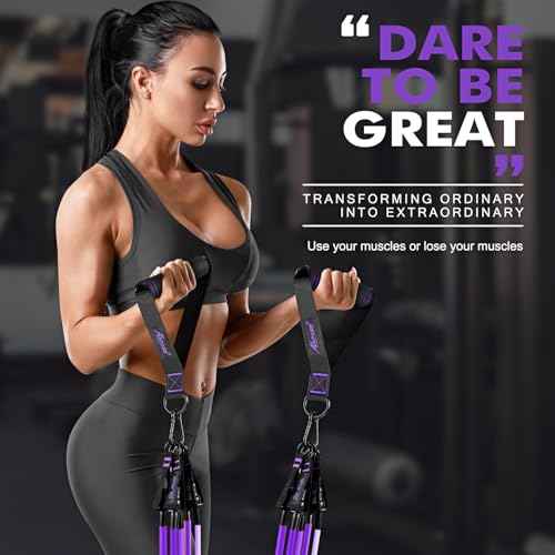 HPYGN Resistance Bands with Handles, 150 lb Exercise Bands for Home Workout - color: purple, style: 200LBS