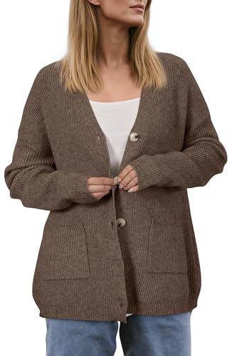 OUGES Women's Wool Blend Chunky Oversized Cardigan Soft Knit Button Down Sweater with Pockets 2026 - color: Khaki, size: Small