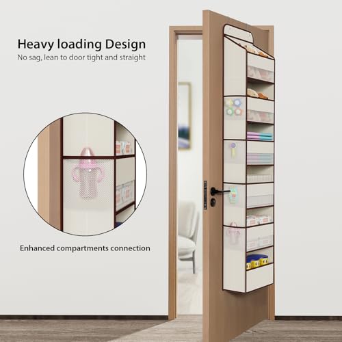 Univivi Fabric Over Door Hanging Organizer for Baby Nursery, Beige, 6-Shelf - color: Beige, size: 6 LAYER