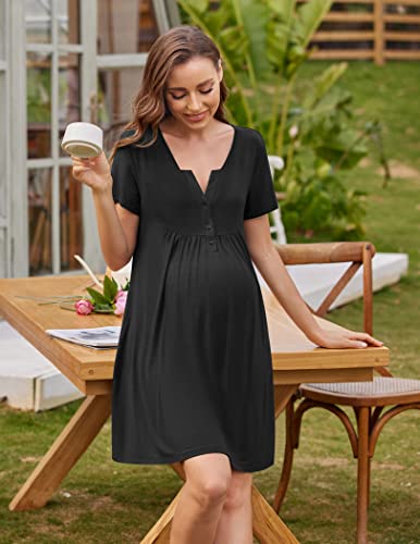 Ekouaer Labor and Delivery Gown Maternity Nursing Nightgown Breastfeeding - color: Black, size: Large