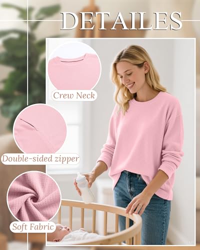 Oakgarden Women's Zipper Oversized Nursing Sweatshirts - color: Pink, size: Small