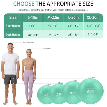 Gruper Yoga Ball, Extra Thick Non Slip Exercise Ball, 4 Sizes - color: ['Teal'], size: 18 Inch (45cm),s