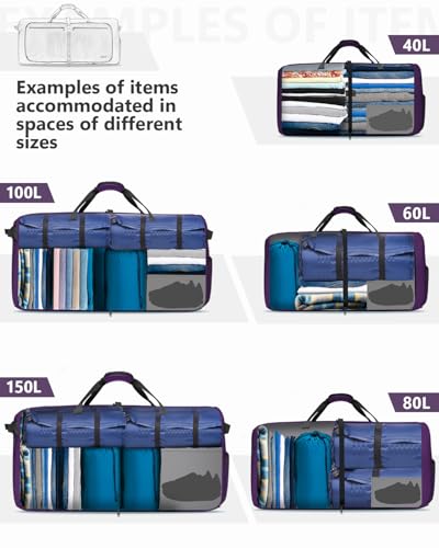 Gonex Foldable Travel Duffle Bag, Lightweight with Shoe Compartment - color: Purple, size: 40L