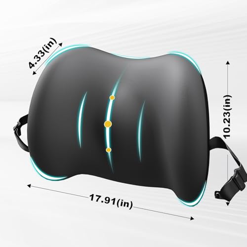BYMECOST Cooling Lumbar Support Pillow for Car,Memory Foam Car Back Cushion - color: Grey Cooling Fabric