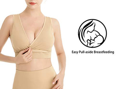 Lemef Nursing Sleep Bras Wirefree Maternity Breastfeeding Bras 3 Pack - color: Black&beige&white, size: Small