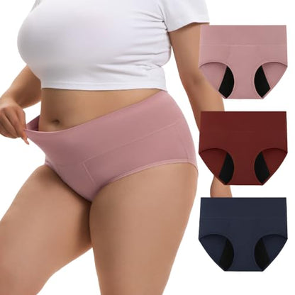 INNERSY Women's Plus Size Period Underwear High Waist Heavy Flow 3-Pack - color: Berry, size: 5X-Large