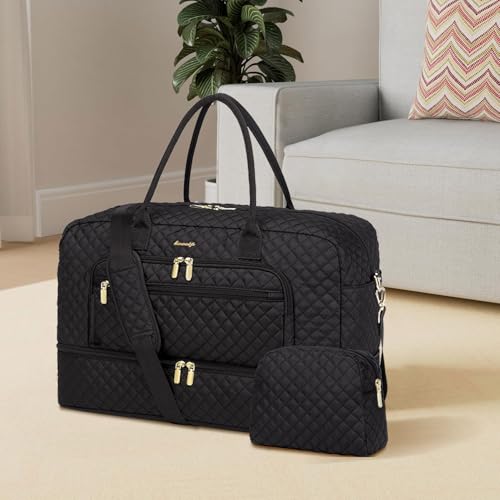 Large Travel Duffle Bags for Women: 35L Weekender Bag with Shoe Compartment - color: Black 01