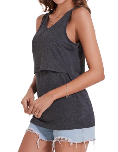 Sosolism Women’s Maternity Nursing Tank Top for Breastfeeding S-XXL - color: Dark Grey, size: Large
