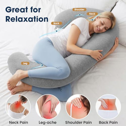 TranquilRelax C Shaped Body Pillow for Side Sleepers, Grey-53"*10" - color: Grey, size: 53*10 in