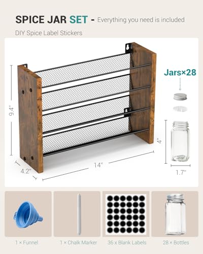 Spice Rack Organizer with 28 Glass Jars, for Cabinet Wall Mount Countertop - size: With 28 Jars, 14"W × 9.4"H