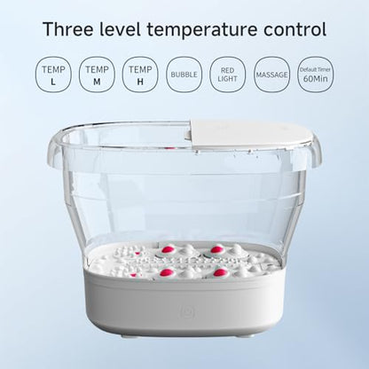 Collapsible Foot Spa Massage with Water and Electricity Separation System,Foot Bath with Three Level Temperature Control,Bubble,Remote,Red Light,Timer,and Four Set Electric Massage Balls