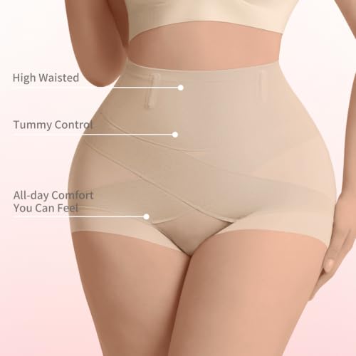 Shapewear Underwear High Waisted Tummy Control Panties for Women - color: Black+beige-2pack, size: Large