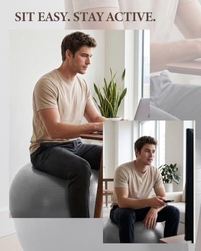 Trideer Yoga Ball for Exercise, Pregnancy, Active Sitting, 55/65/75cm - color: Silver gray, size: L(23-26ines/58-65cm)
