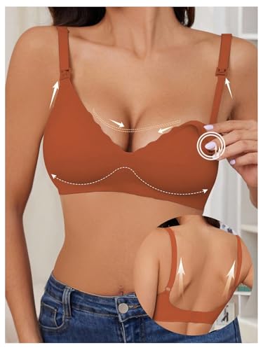 OYOANGLE Women's Maternity Nursing Bra Wireless Push Up Breastfeeding Bras - color: Burnt Orange, size: Medium