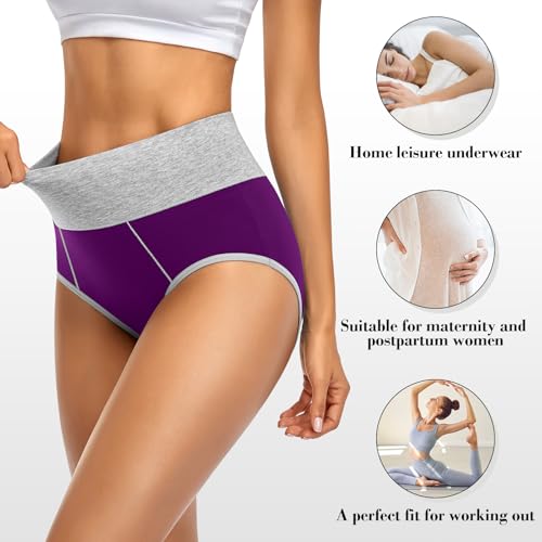 ASIMOON Women's High Waisted Cotton Underwear Tummy Control Panties Soft Full Coverage Ladies Briefs - color: Multicolor B,6pack, size: XX-Large